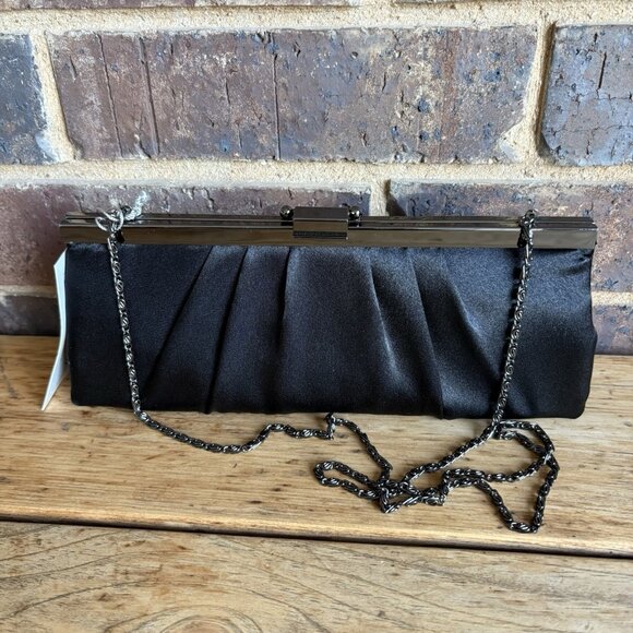 Gunne Sax Jessica McClintock Black Satin Evening Bag with Gun Metal Chain NWT - Picture 2 of 15